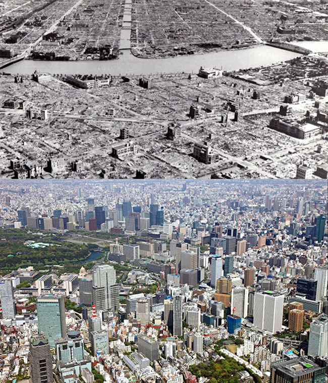 Tokio po 2. svetovej vojne a dnes.