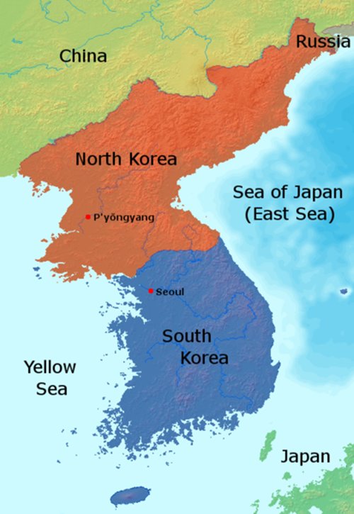 Severn A Ju N K Rea Bud Na Olympi De Pochodova Pod Jednou Vlajkou   413px Map Korea English Labels 